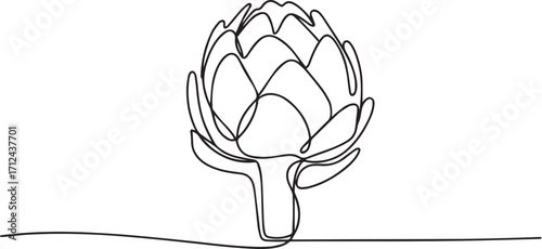 Continuous one line drawing of artichoke in minimalist modern style vector illustration on isolated background for food and design concept