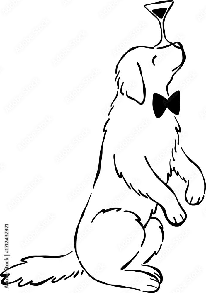 Obraz premium Hand Drawn Golden Retriever, Whimsical Wedding Doodle Illustration