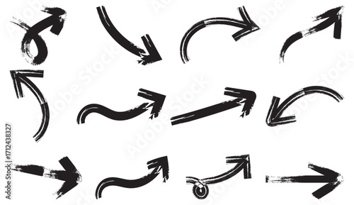 Vector Grunge Arrows. Paint brush strokes. Brush stroke set. Ink brush black. Ink Marker Arrows. grunge arrows.