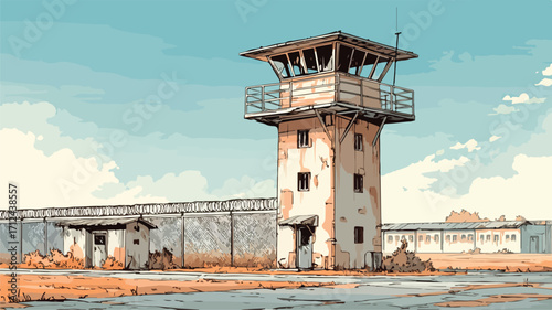 Secure Territory Protection at Prison Tower Check - Surveillance Concept
