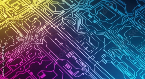 Abstract digital circuitry pattern vibrant color gradient ui ux design technology background isolated on white background