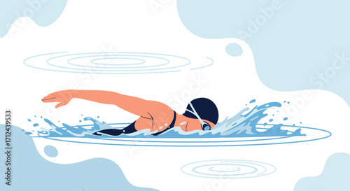 Athlete Swimming Freely In Water, Illustrating Fitness, Health, and Aquatic Sports