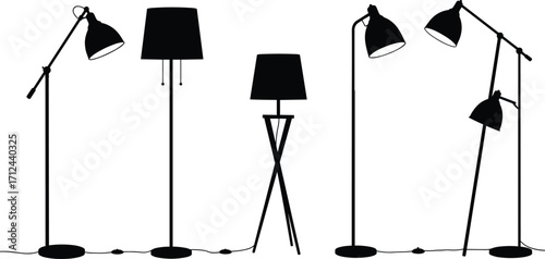 Modern floor lamps, contemporary standing lamps, black silhouette home decor lighting, stylish interior design, adjustable reading lights, minimalist lamp collection, elegant illumination