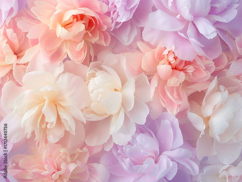 Obraz premium Soft Pink and White Peony Background with Delicate Floral Arrangement in Pastel Shades for Design Use