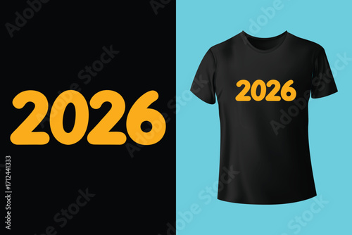 Happy New Year 2026 New Typography T-shirt Design Template