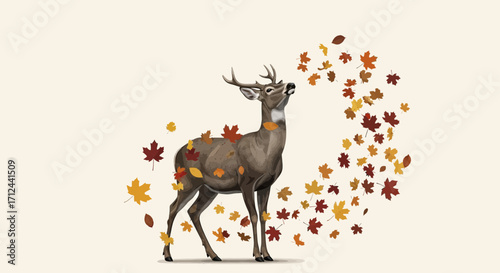 Autumn Deer Surrounded By Falling Leaves Celebrating The Magic Of Fall Season