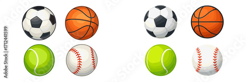 Assortment of popular sports balls including soccer, basketball, tennis, and baseball for athletic games