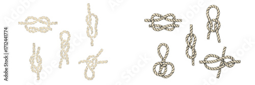 Different types of knots displayed in various styles on a simple background for educational purposes