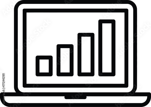 Laptop screen showing rising bar chart rising graph