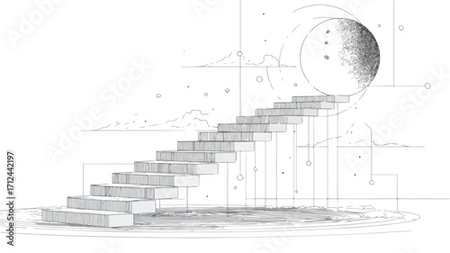 Surreal Floating Stairs Leading to Moon - Abstract Architecture Design Concept