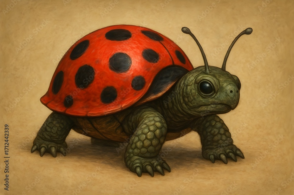 Fototapeta premium Turtle Ladybug Hybrid with Spotted Red Shell