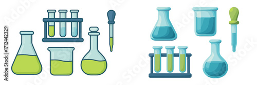 Colorful laboratory equipment and glassware showcasing various liquids in a science laboratory setting