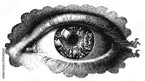 Surreal Stippling Dotwork Eye Illustration for Creative Projects