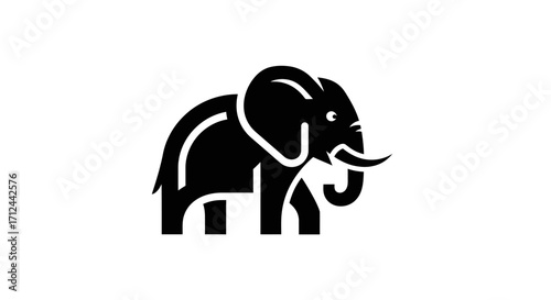 Silhouette of an elephant, side view, simple design.