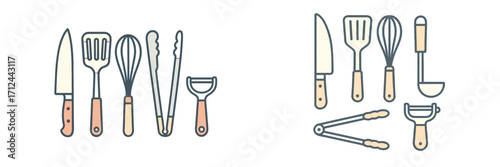 Essential kitchen tools for cooking and baking displayed in a clean and organized layout