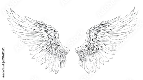 Detailed Vector Outline Wings on White Background for Creative Designs