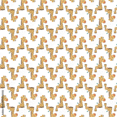 Adorable repeating pattern featuring playful cartoon giraffes perfect for children's projects fabric design nursery decor and whimsical creative uses.