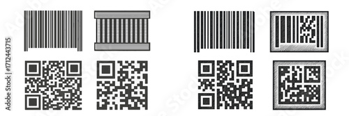 Various designs of barcodes and QR codes used for product identification and data storage