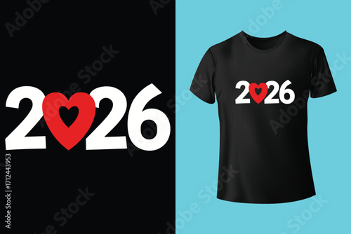Happy New Year 2026 New Typography T-shirt Design Template