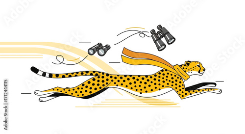 Cheetah Sprinting With Binoculars And Vibrant Visuals Illustrating High Speed Motion