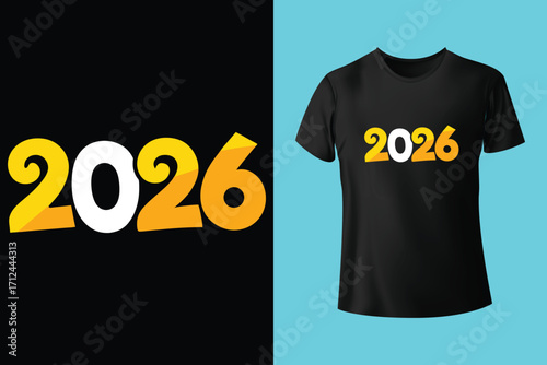 Happy New Year 2026 New Typography T-shirt Design Template