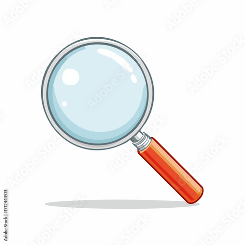 Classic cartoon magnifying glass illustration for searching, analysis, and discovery concepts, isolated on a white background with a shadow