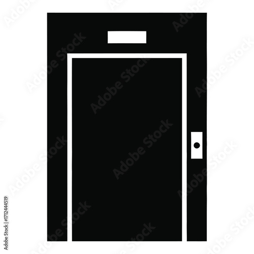 Modern elevator door entrance with call button symbol for building access and vertical transportation silhouette