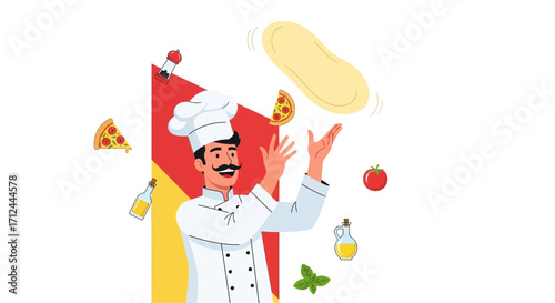 Chef Mastering Pizza Dough Toss: A Culinary Artisan Crafting Delicious Italian Pizza