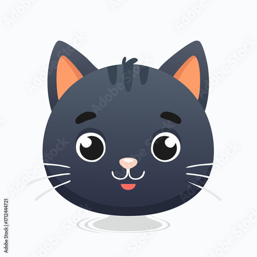 Charming Cartoon Cat Head Cute Illustration of a Black Cat Face with Whiskers, Eyes, and Smile