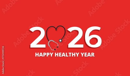 Celebrate a vibrant, healthy future with this inspiring 2026 New Year greeting featuring a stethoscope heart