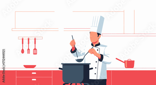 Chef Preparing Meal In Kitchen, Culinary Arts, Food And Cooking Illustration
