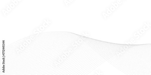 Halftone flowing wavy gradient dots shape isolated on white background. Digital future technology concept. Design for web design, music, cover, technology, science, data, banner, flayer, poster.