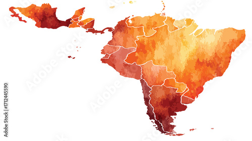 Watercolor Map of Latin America: Stylized Vector Illustration