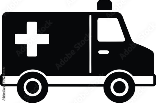 Minimalist flat vector ambulance icon with medical cross