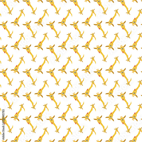 Adorable repeating pattern featuring playful cartoon giraffes perfect for children's projects fabric design nursery decor and whimsical creative uses.