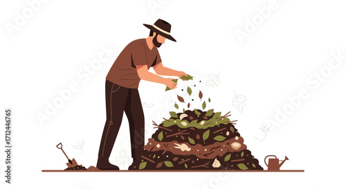 Creating Vibrant Compost, An Illustrated Depiction of Sustainable Gardening Practices