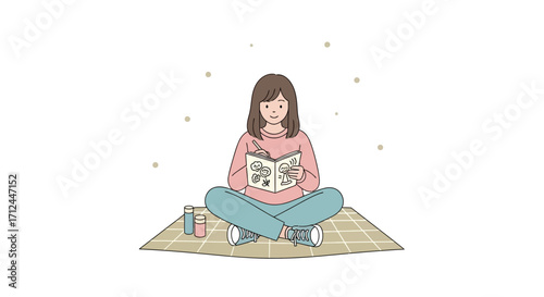 Creative Drawing Session: A Woman Sketches in a Relaxing and Comfortable Setting