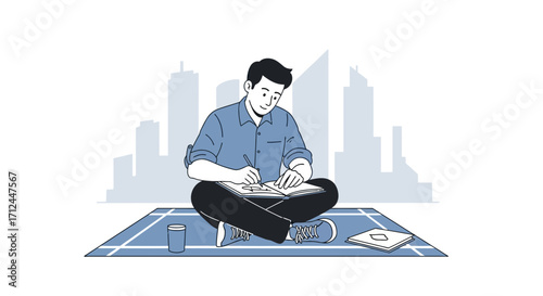 Creative Mind Focused On Planning While Thinking, Illustratión Of New Projects
