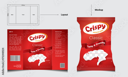 Potato Chips Packaging Design | Editable potato chips packaging design, suitable for commercial branding, available in vector format with layers for customization.