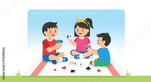 Children's Card Game Illustration Depicting Playful Interaction, Fun, And Entertainment, No Comma