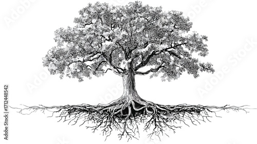 Yggdrasil Tree with Roots Vector Isolated - Detailed Illustration for Designs