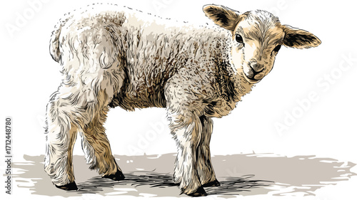 Vector Illustration of Young Sheep Lamb with Outline for Professional Designs
