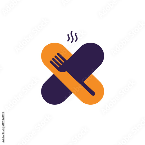 A modern graphic logo featuring an orange fork integrated into a stylized X shape, representing fast food delivery or a contemporary restaurant brand.