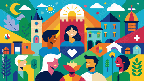 A vibrant mural spanning one of the walls showcasing the diversity and inclusivity of the university.