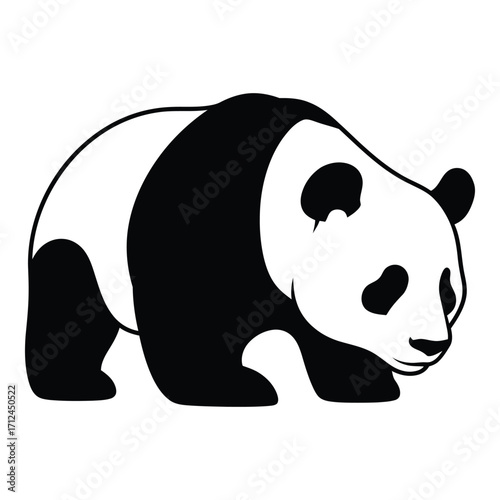 Adorable panda bear side view simple outline drawing animal icon silhouette