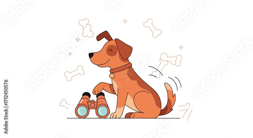 Curious Canine Exploring With Binoculars, Seeking Wonder And Discovery On Its Journey