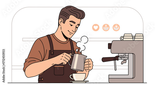 Barista Crafting Latte Art, Creating A Delicious Coffee Experience, Cafe Lifestyle Scene