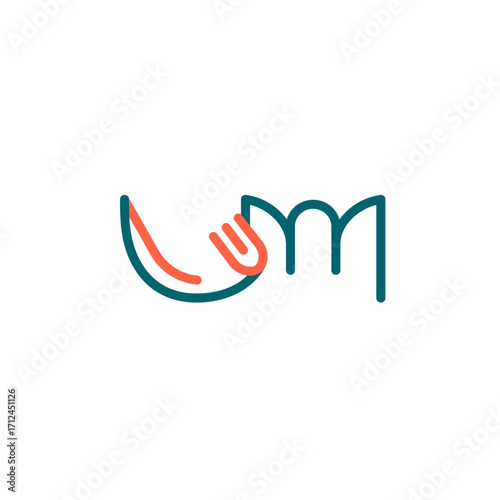 A sleek, minimalist graphic logo design abstractly combining a spoon and fork with letterforms, ideal for branding a modern restaurant or catering service.