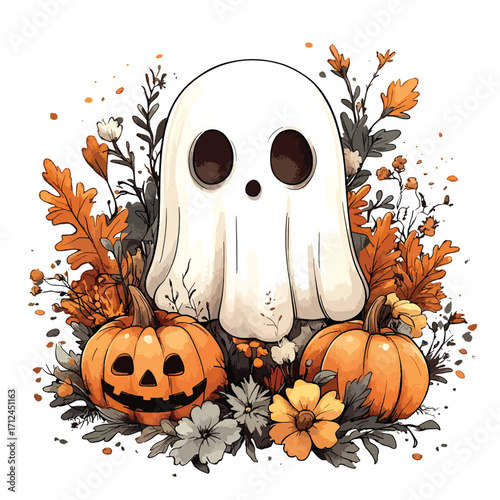 Ghost with Jack O Lantern Vector.