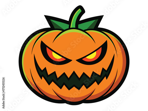 Sinister Jack o Lantern with Glowing Yellow Eyes Vector Illustration for Halloween